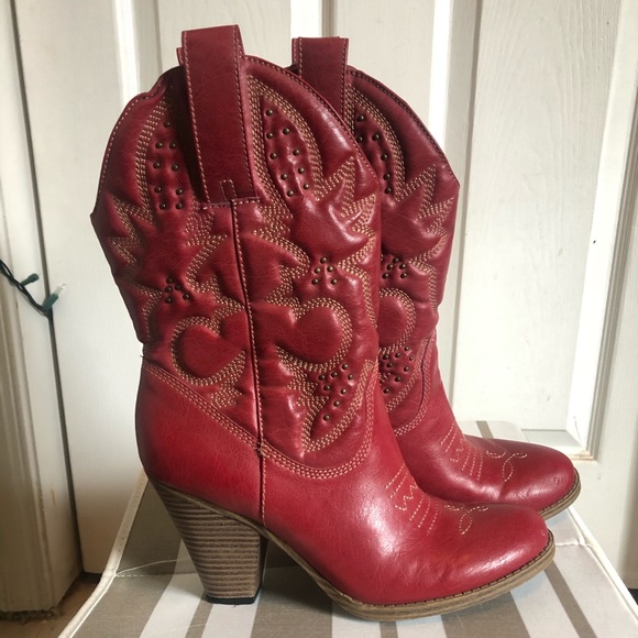 $10 SALE! Womens Red Cowgirl Boots (faux-leather) SZ 8 - Picture 4 of 7